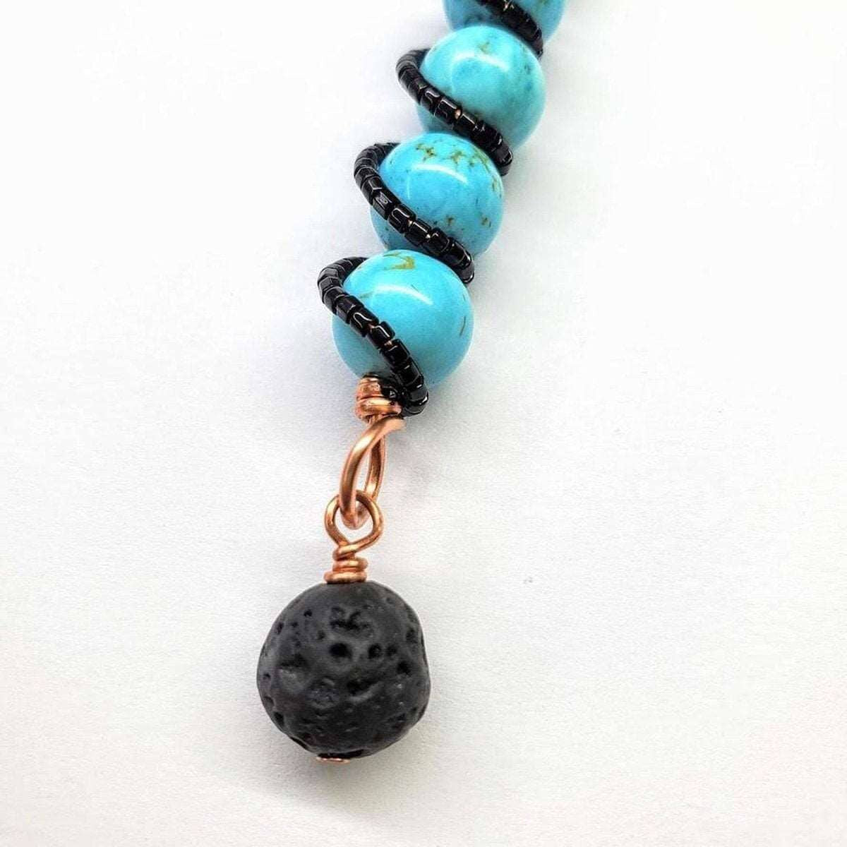 Copper Spiral Turquoise Stick Pendant with Essential Oil Lava Rock Bead Charm