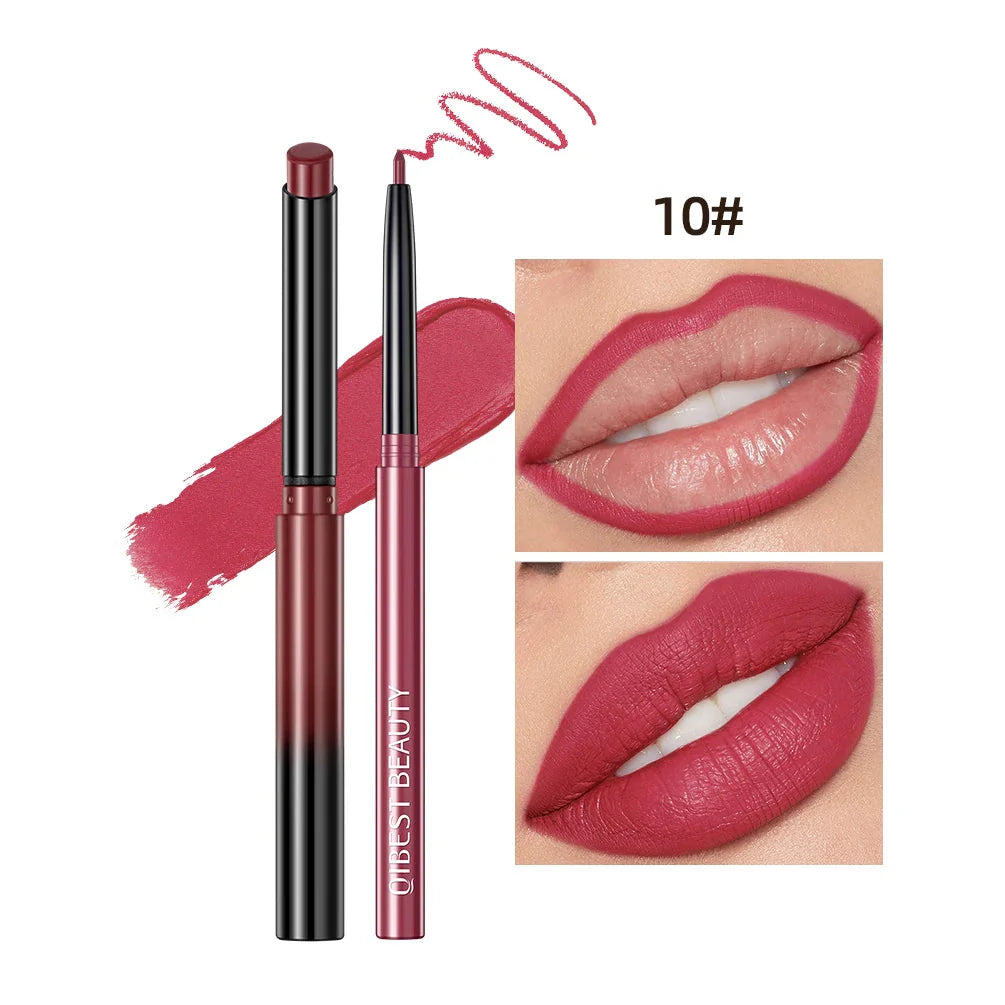 QIBEST Lipstick Pencil Waterproof Sexy Red Nude Purple Matte Tint Lipstick Lasting Lip Liner Pen Longlasting Makeup Cosmetics