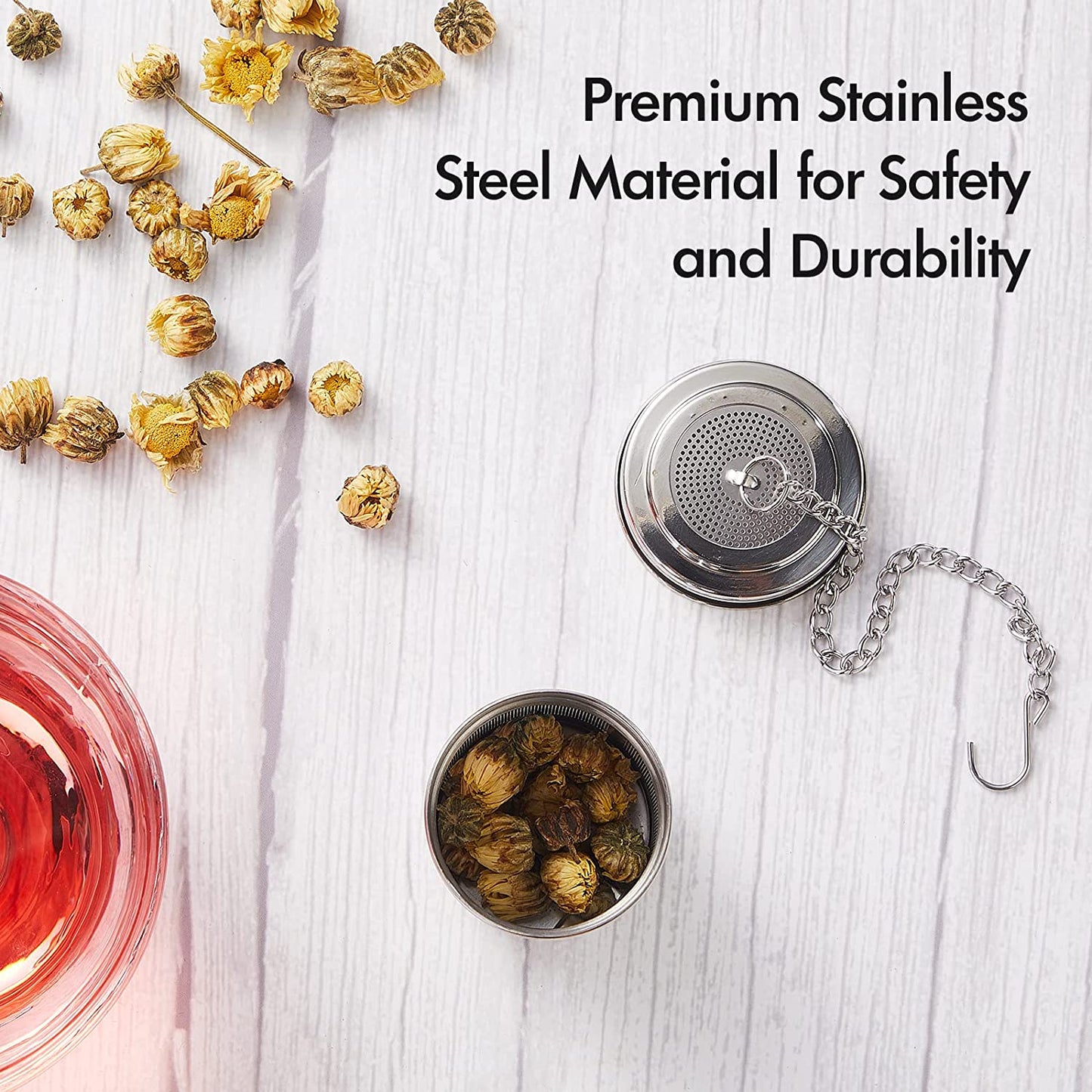 Premium Tea Infuser Set (2 Pack) - Extra-Fine Mesh Stainless Steel Strainers with Extended Chain Hook for Perfect Brewing of Loose Tea, Spices & Seasonings