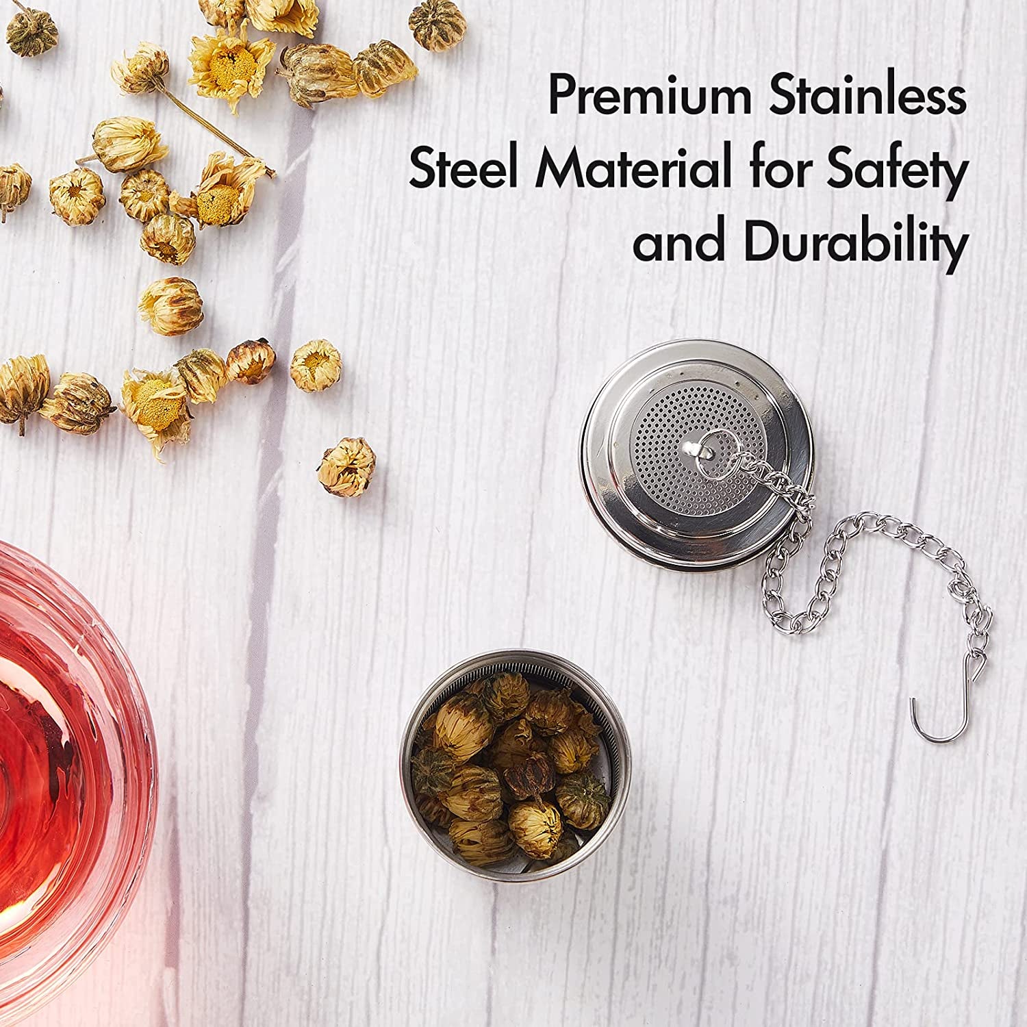 Premium Tea Infuser Set (2 Pack) - Extra-Fine Mesh Stainless Steel Strainers with Extended Chain Hook for Perfect Brewing of Loose Tea, Spices & Seasonings