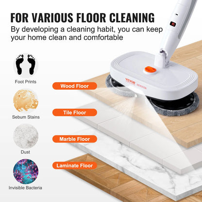 VEVOR Cordless Electric Mop, Electric Spin Mop with Water Tank, up to 40 Mins Battery, LED Headlight, Dual Mop Heads, 4 Microfiber Pads & 4 Trapezoid Microfiber Pads, for Hardwood/Tile Floor Cleaning