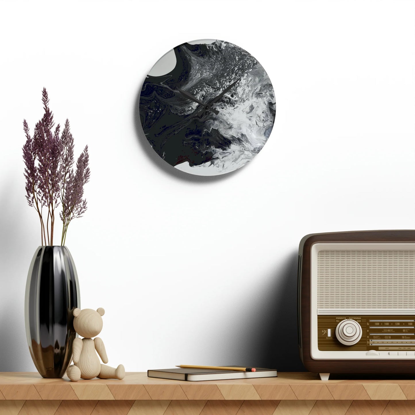 Black and White Abstract Wall Clock Collectible by Queennoble