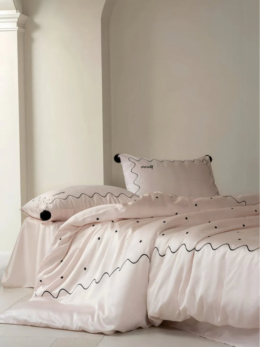 Elegant Retro Polka Dot Silky Tencel Lyocell Queen Size Duvet Cover Set