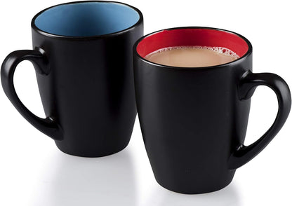 Stylish 14Oz Black Coffee Mugs Set of 6 - Durable Stoneware with Colorful Interiors Perfect for Your Coffee Maker