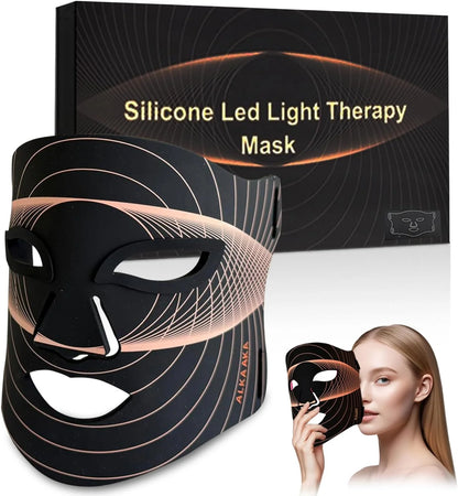 LED Face Mask Light Therapy, Red Light Therapy for Face, 7-1 Colors LED Facial Skin Care Mask, 175 High-Density Light Beads, Black