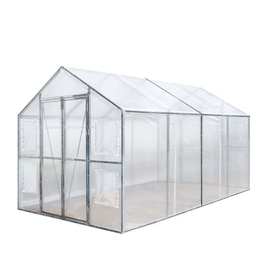 8’ X 13’ Greenhouse Grow Tent W/20 Mil Ripstop Leno Mesh PVC Cover, Galvanized Steel Frame, Roll-Up Windows, TMG-GH813