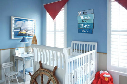 The Beach Is My Happy Place Beach Sign Beach Themed Decor for Home and Bathroom Nautical Wall Decor Wooden Sea Ocean Plaques