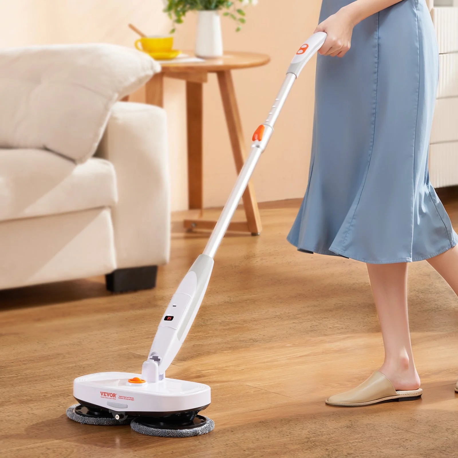 VEVOR Cordless Electric Mop, Electric Spin Mop with Water Tank, up to 40 Mins Battery, LED Headlight, Dual Mop Heads, 4 Microfiber Pads & 4 Trapezoid Microfiber Pads, for Hardwood/Tile Floor Cleaning
