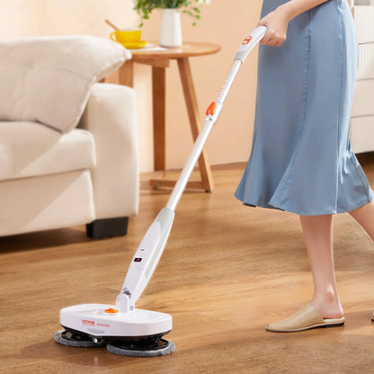 VEVOR Cordless Electric Mop, Electric Spin Mop with Water Tank, up to 40 Mins Battery, LED Headlight, Dual Mop Heads, 4 Microfiber Pads & 4 Trapezoid Microfiber Pads, for Hardwood/Tile Floor Cleaning