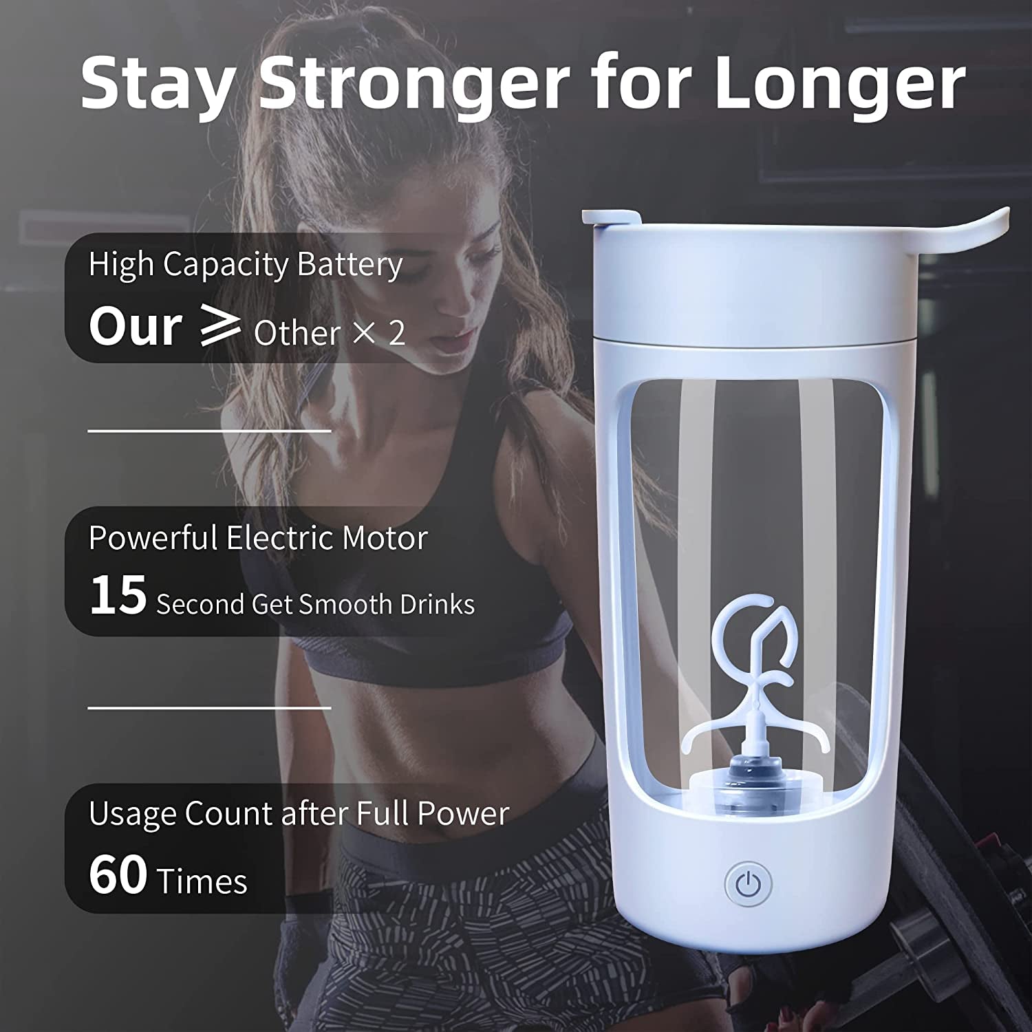 Rechargeable Electric Shaker Bottle - 22Oz Protein Mixer with Powerful Blender for Coffee and Milkshakes (Blue)