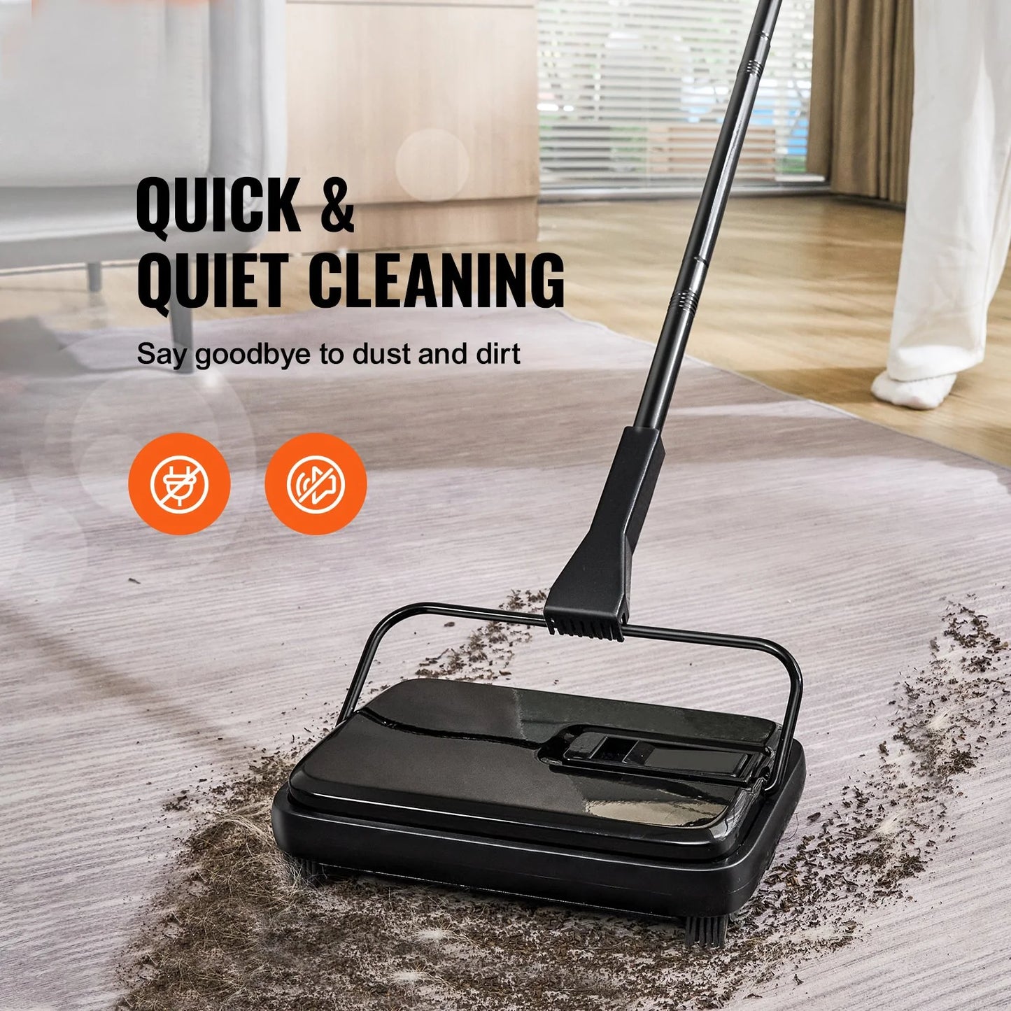 VEVOR Carpet Sweeper, 7.87 in Sweeping Paths, Floor Sweeper Manual Non Electric, 300 Ml Dustbin Capacity with Comb for Home Office Rugs Hardwood Surfaces Wood Floors Laminate, Cleans Dust Pet Hair