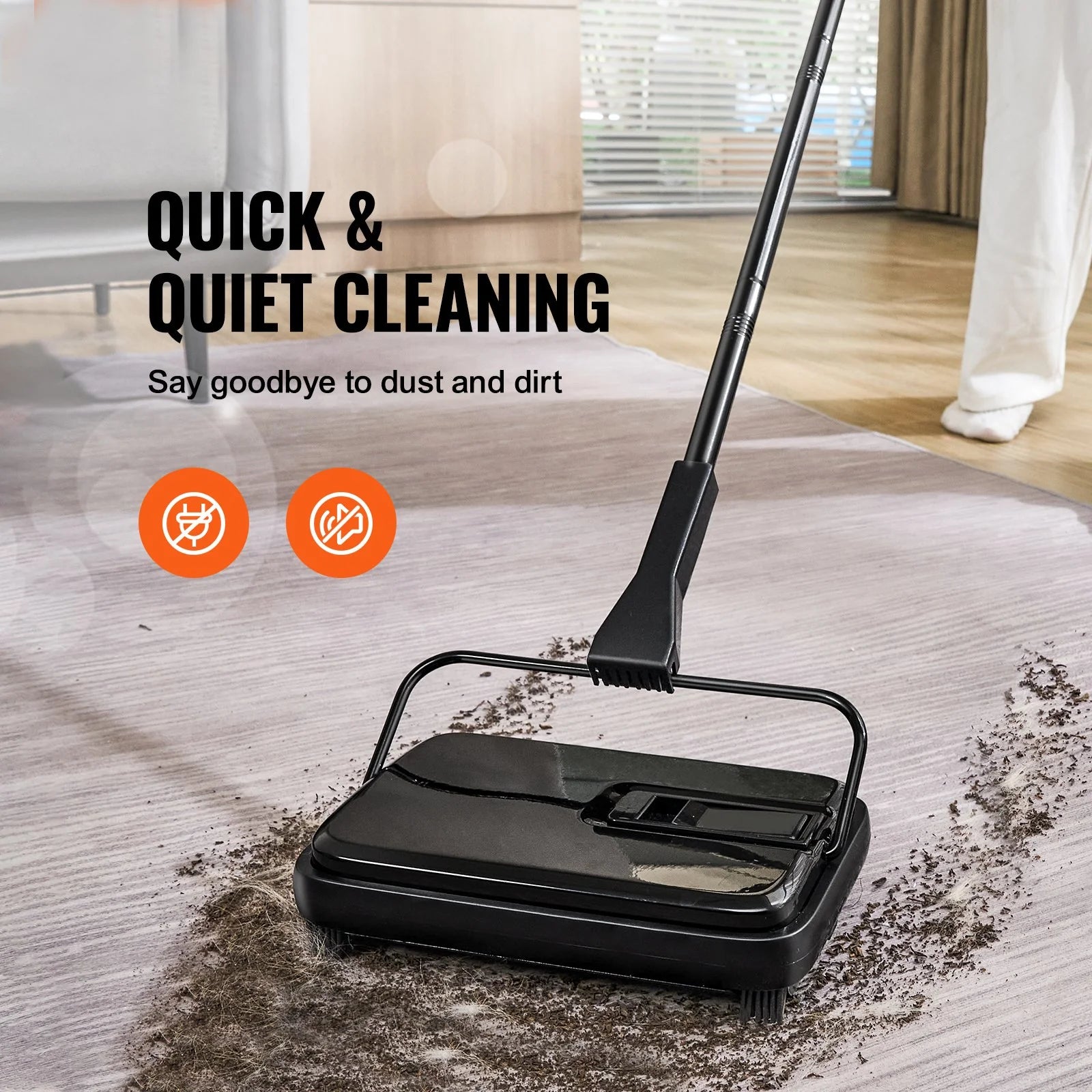 VEVOR Carpet Sweeper, 7.87 in Sweeping Paths, Floor Sweeper Manual Non Electric, 300 Ml Dustbin Capacity with Comb for Home Office Rugs Hardwood Surfaces Wood Floors Laminate, Cleans Dust Pet Hair