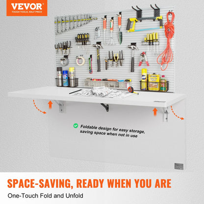 VEVOR Wall Mounted Folding Table, 39.37 X 19.69 Wall Mount Drop Leaf Table, Floating Desk with Iron Bracket, Fold down Desk for Small Spaces, Home Office, Dining, Laundry Room, Kitchen, Bar, White