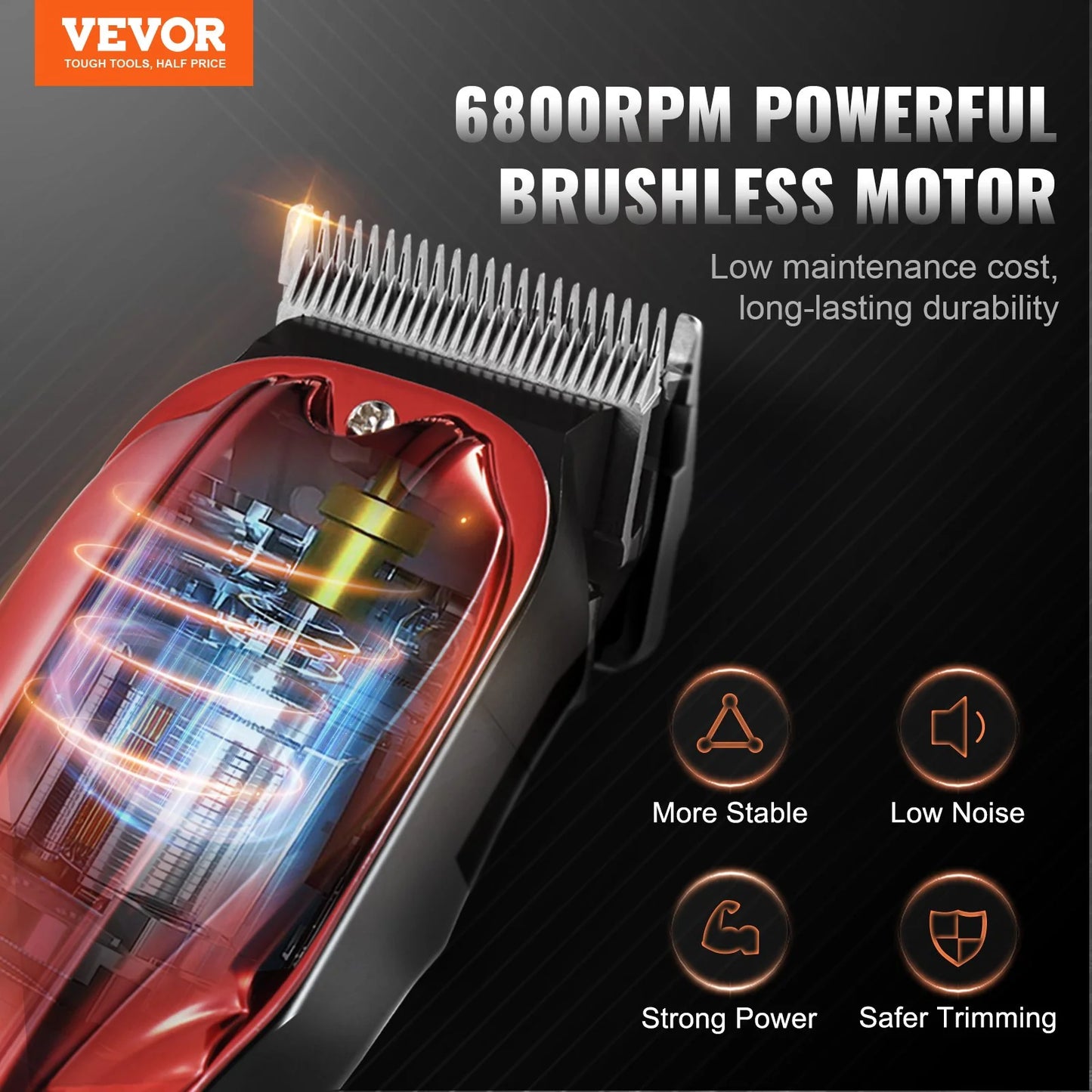 VEVOR Professional Hair Clipper for Men - High-Speed 6800RPM with LCD Display