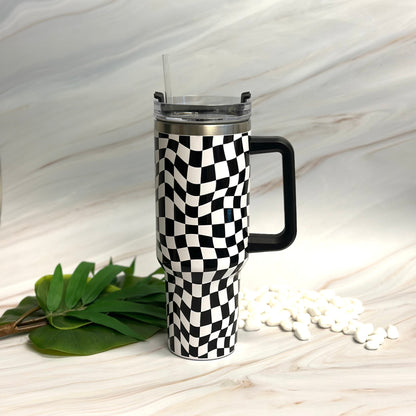 Stylish Checker Large Water Cup with Handle