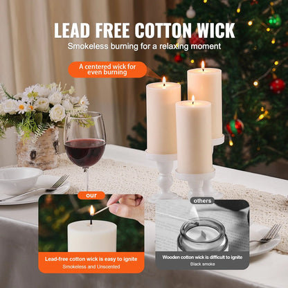 VEVOR 3-Pack Unscented White Pillar Candles - 65 Hours of Long-Lasting Christmas Ambiance