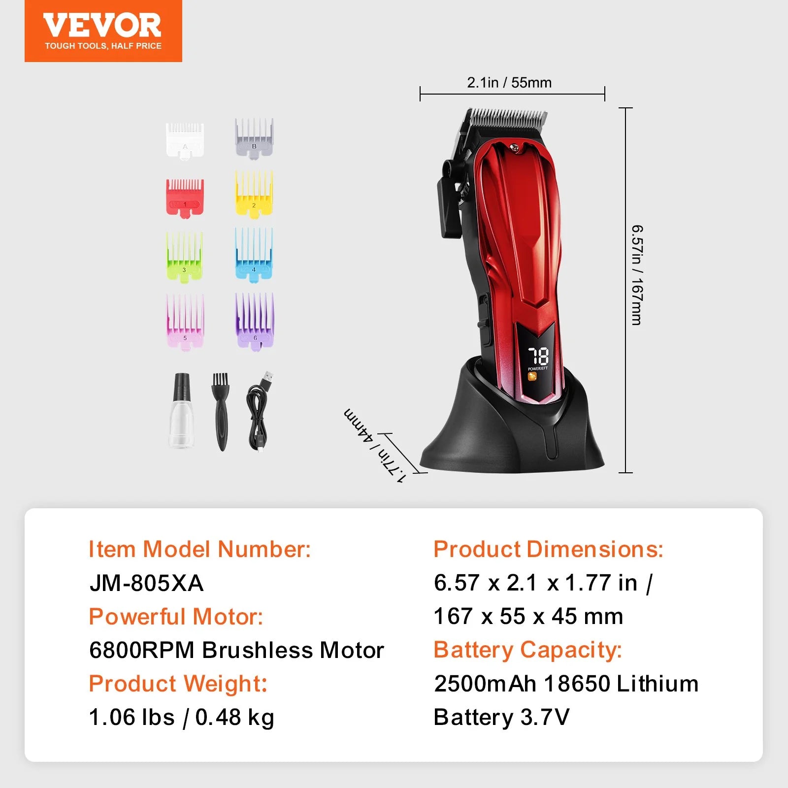 VEVOR Professional Hair Clipper for Men - High-Speed 6800RPM with LCD Display