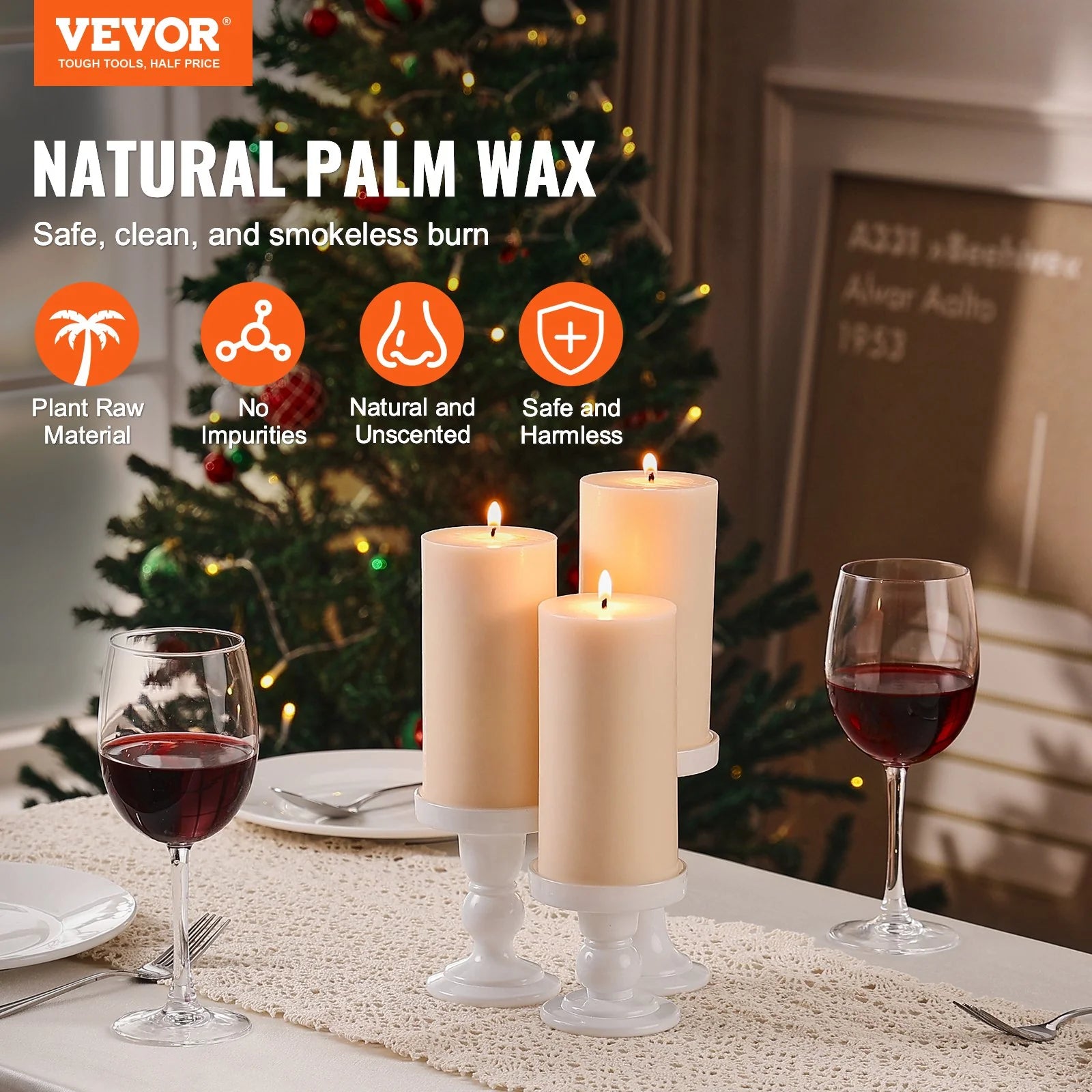VEVOR 3-Pack Unscented White Pillar Candles - 65 Hours of Long-Lasting Christmas Ambiance