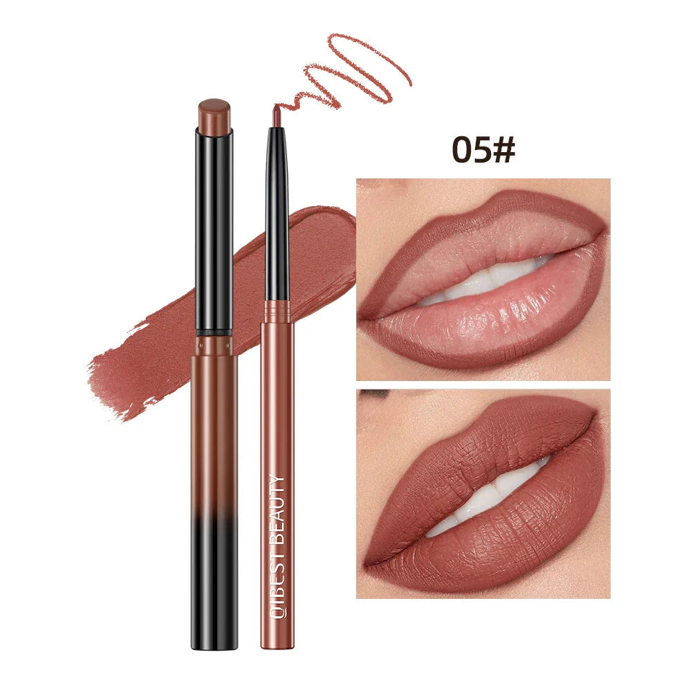 QIBEST Lipstick Pencil Waterproof Sexy Red Nude Purple Matte Tint Lipstick Lasting Lip Liner Pen Longlasting Makeup Cosmetics
