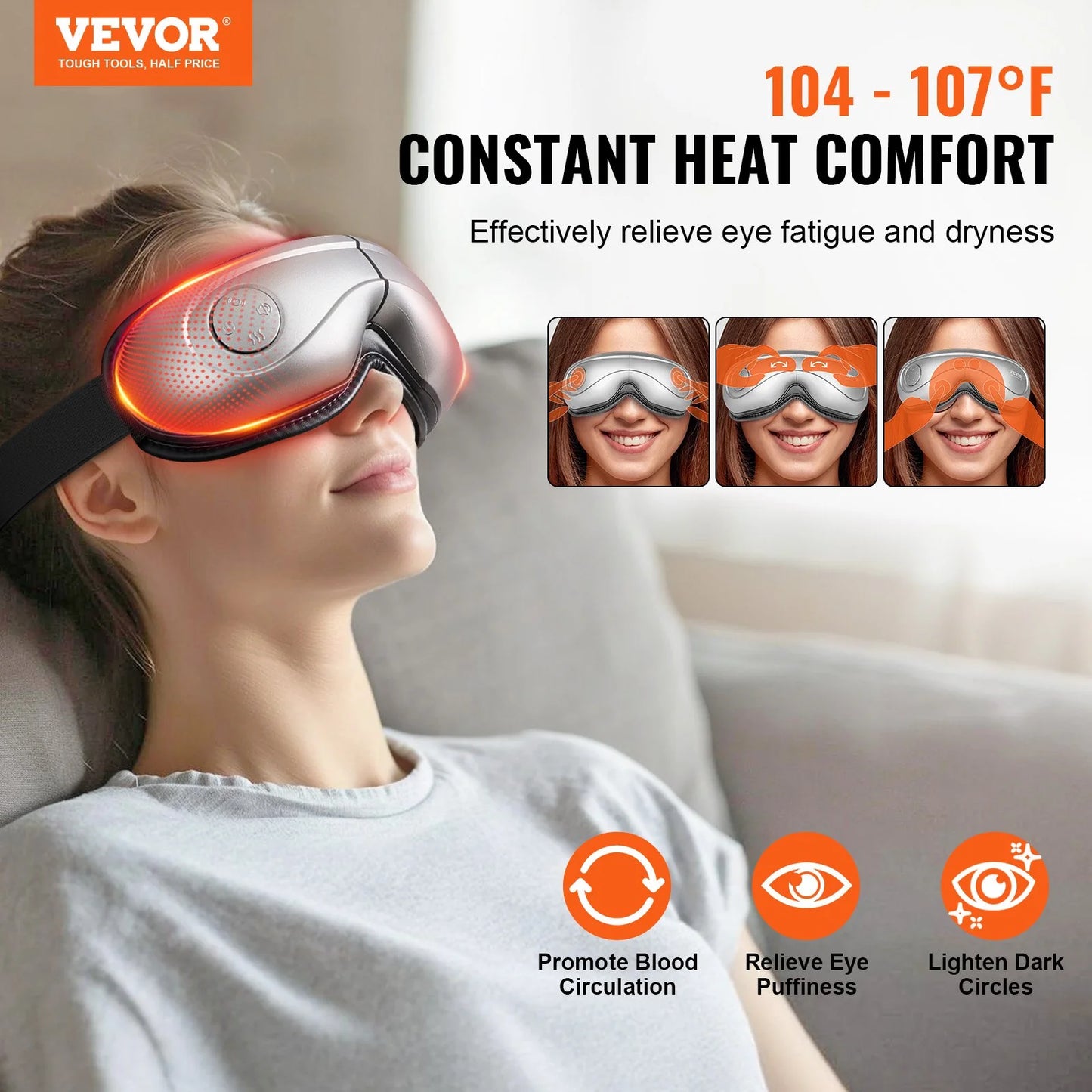VEVOR Bluetooth Heated Eye Massager with 5 Modes - Portable & Foldable Eye Care Device