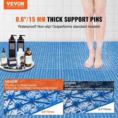 VEVOR Interlocking Tile 55PCS Blue, Drainage Tiles 12 X 12 Splicing, Soft PVC Interlocking Drainage Floor Tiles, Non-Slip Drainage Holes for Restroom, Bathroom, Kitchen, Pool, Wet Areas, Blue