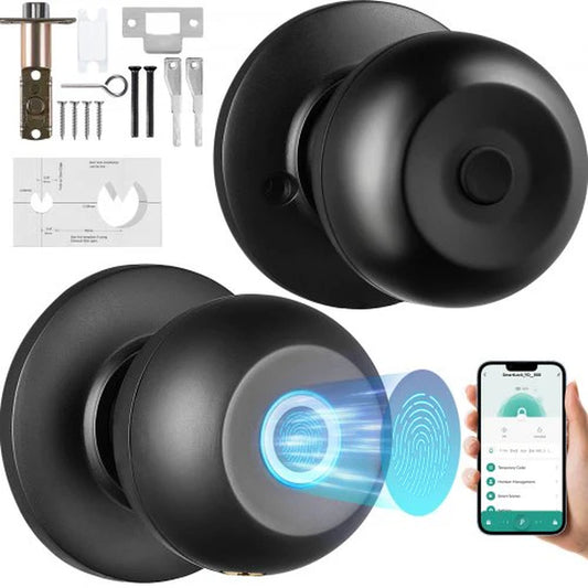 VEVOR Smart Door Knob, Biometric Door Lock Bluetooth Smart Lock, Fingerprint Smart Lock with APP Control, Easy Installation Door Lock, for Home Bedrooms, Cloakroom, Hotels, Apartments Offices, Black