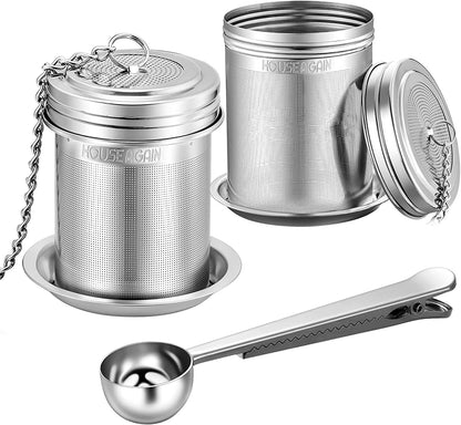 Premium Tea Infuser Set (2 Pack) - Extra-Fine Mesh Stainless Steel Strainers with Extended Chain Hook for Perfect Brewing of Loose Tea, Spices & Seasonings