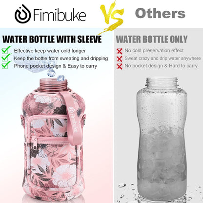 Motivational 64 oz Half Gallon Water Bottle with Sleeve - Leakproof, BPA-Free, Includes Handle & Straw - Perfect for Gym & Sports!