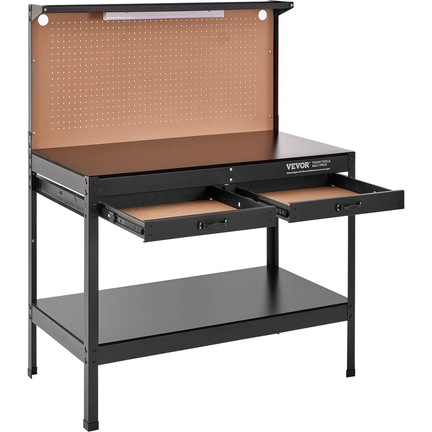 VEVOR Workbench A3 Steel Work Bench for Garage Max. 1500W Heavy Duty Workbench 220Lbs Weight Capacity 0.47 Bench Top Thickness Hardwood Workbench 1.5M Cable 4Xac Outlets 2Xusb Ports 30Xhooks