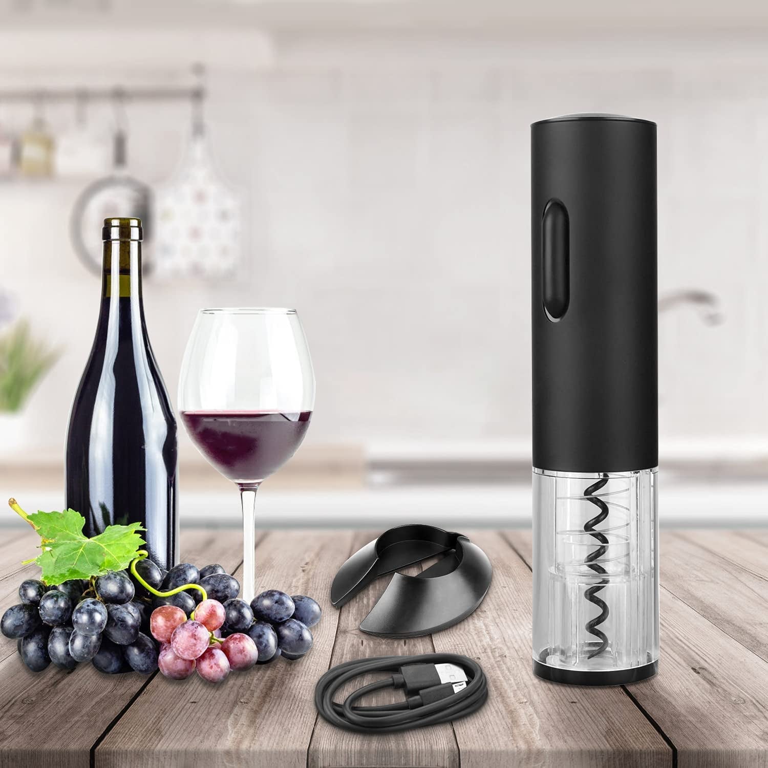 Rechargeable Electric Wine Opener Set - Automatic Corkscrew with Foil Cutter & USB Charger - Perfect Gift for Wine Lovers