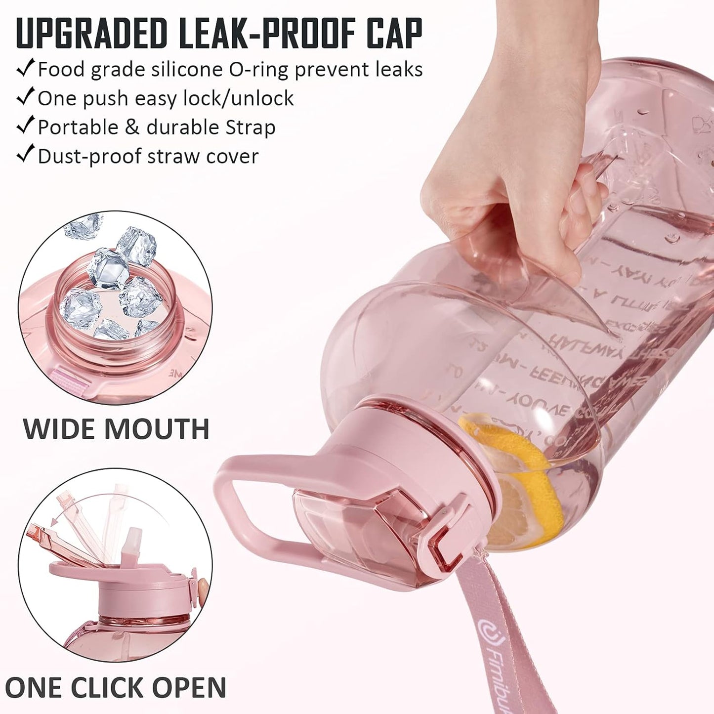 Motivational 64 oz Half Gallon Water Bottle with Sleeve - Leakproof, BPA-Free, Includes Handle & Straw - Perfect for Gym & Sports!