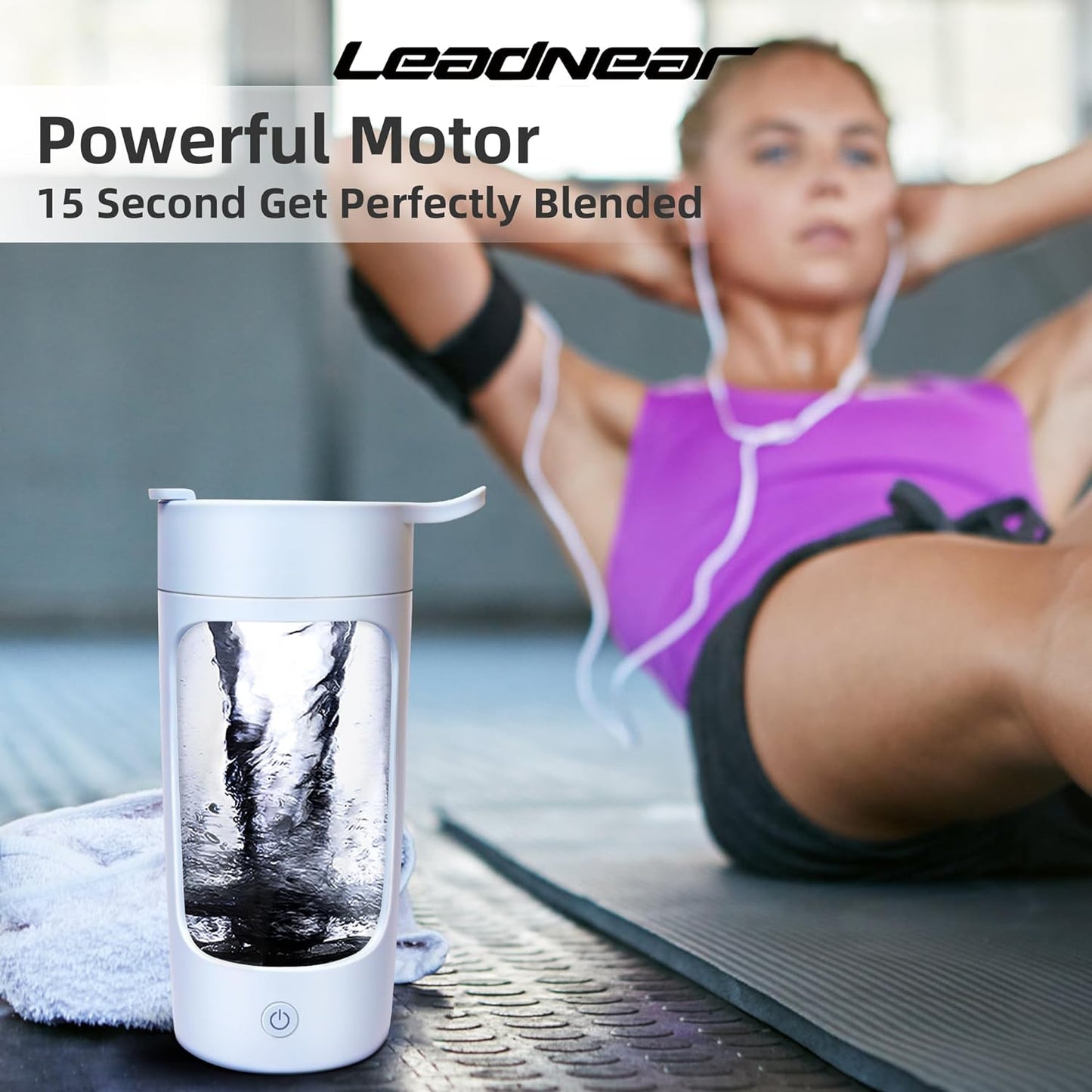 Rechargeable Electric Shaker Bottle - 22Oz Protein Mixer with Powerful Blender for Coffee and Milkshakes (Blue)