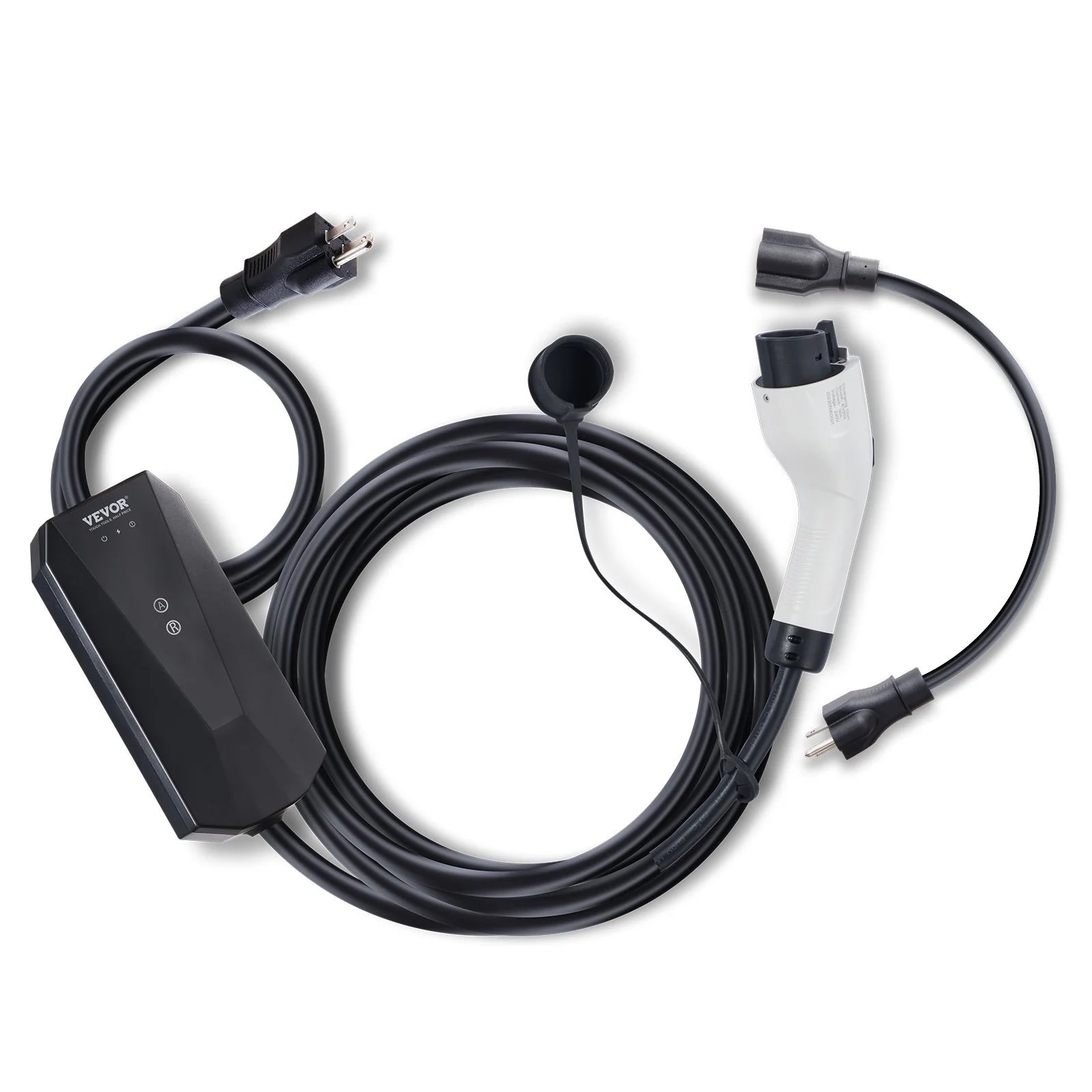 VEVOR Level 1+2 Portable EV Charger, 16 Amp 120V or 240V, Electric Vehicle Charger with 28-Foot Charging Cable NEMA 6-20P Plug NEMA 5-15 Adapter, Plug-In Home EV Charging Station for SAE J1772 Evs