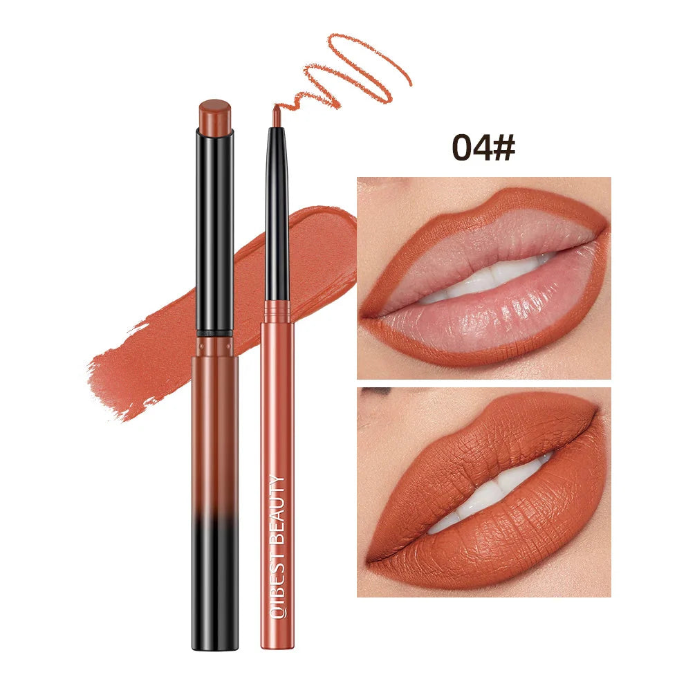 QIBEST Lipstick Pencil Waterproof Sexy Red Nude Purple Matte Tint Lipstick Lasting Lip Liner Pen Longlasting Makeup Cosmetics