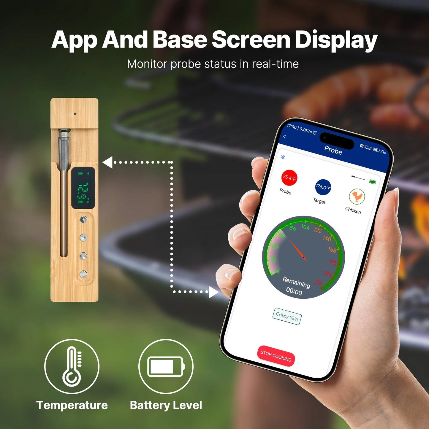 VEVOR Wireless Meat Thermometer Bluetooth Meat Probe 500 Ft Range for Cooking