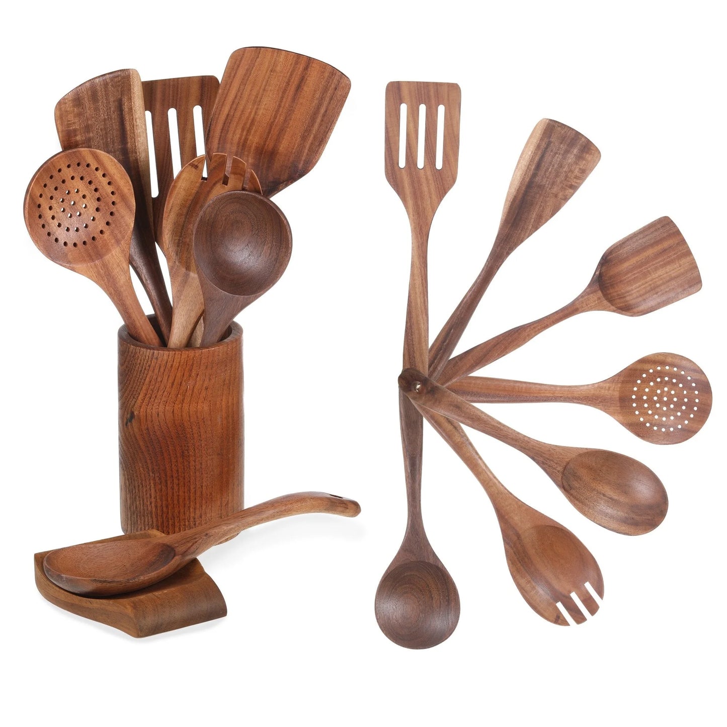 Set of 9 Premium Wooden Cooking Spoons and Utensils - Ideal for Your Kitchen!