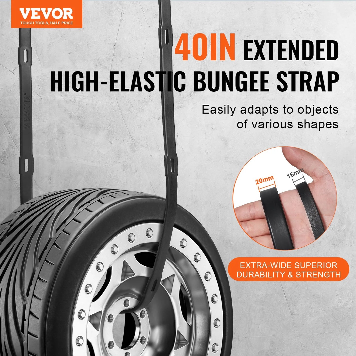 VEVOR 4 Pcs Flat Bungee Cord Set 20 Mm Heavy Duty Bungee Straps with S-Hook 40