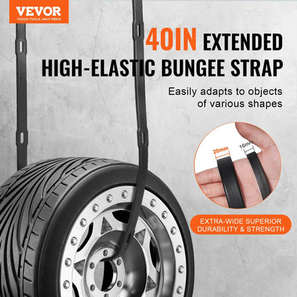 VEVOR 4 Pcs Flat Bungee Cord Set 20 Mm Heavy Duty Bungee Straps with S-Hook 40