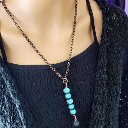 Copper Spiral Turquoise Stick Pendant with Essential Oil Lava Rock Bead Charm