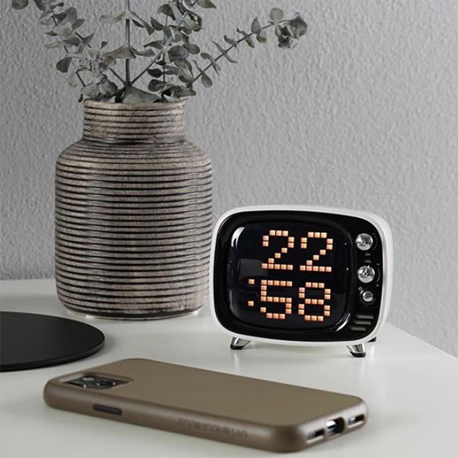 Mini Retro Bluetooth Speaker with 16X16 LED Display APP Control- Cool Animation & Gaming Room Setup & Bedside Alarm(White)