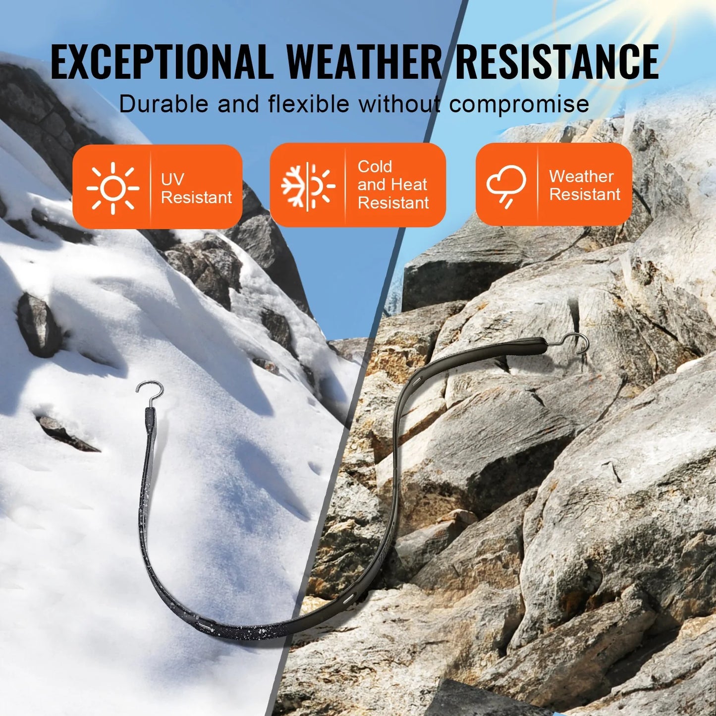 VEVOR 4 Pcs Flat Bungee Cord Set 20 Mm Heavy Duty Bungee Straps with S-Hook 40