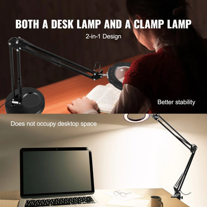 VEVOR Magnifying Glass with Light and Stand, 5X Magnifying Lamp, 4.3 Glass Lens, Base and Clamp 2-In-1 Desk Magnifier with Light, 64 LED Lights 5 Color Modes, for Close Work Reading Repair Crafts