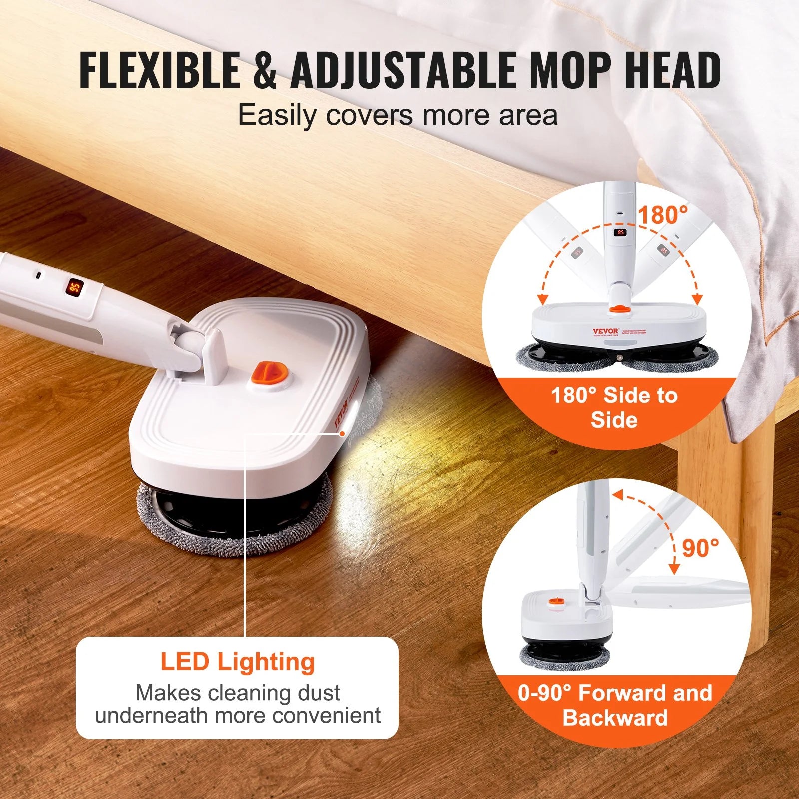 VEVOR Cordless Electric Mop, Electric Spin Mop with Water Tank, up to 40 Mins Battery, LED Headlight, Dual Mop Heads, 4 Microfiber Pads & 4 Trapezoid Microfiber Pads, for Hardwood/Tile Floor Cleaning