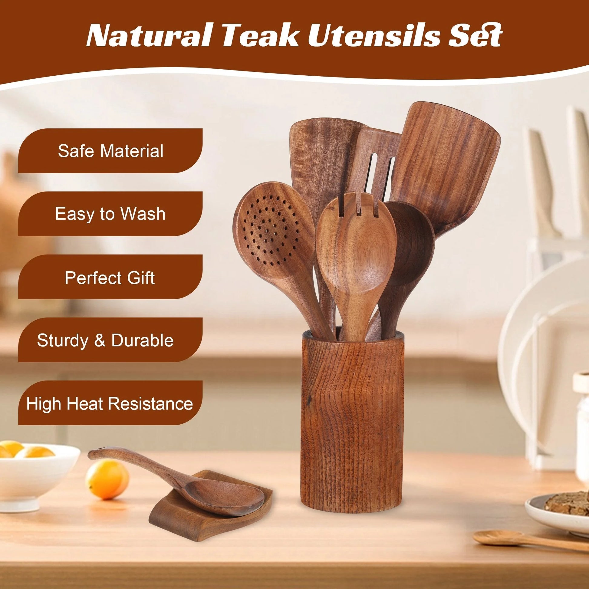 Set of 9 Premium Wooden Cooking Spoons and Utensils - Ideal for Your Kitchen!