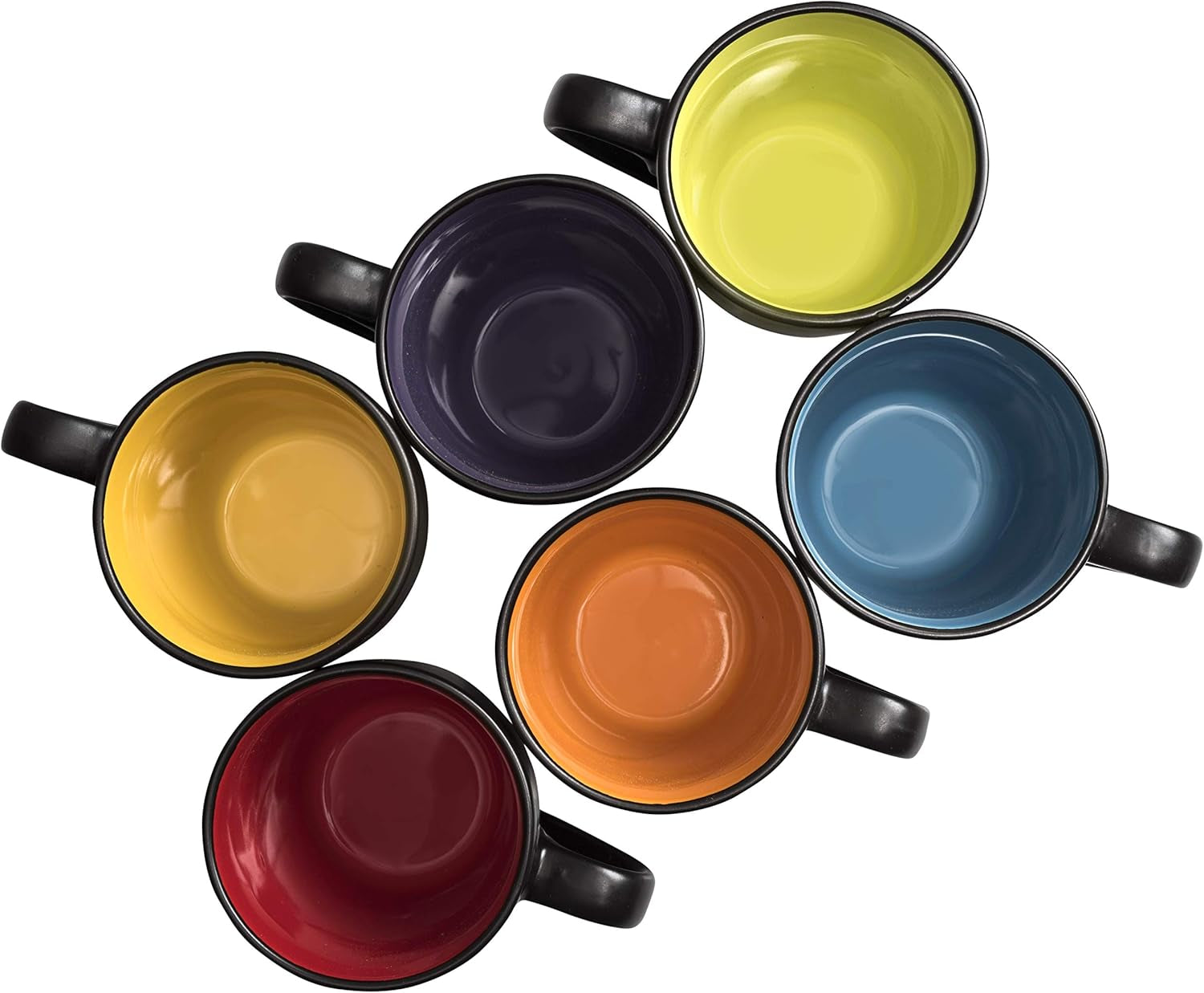 Stylish 14Oz Black Coffee Mugs Set of 6 - Durable Stoneware with Colorful Interiors Perfect for Your Coffee Maker