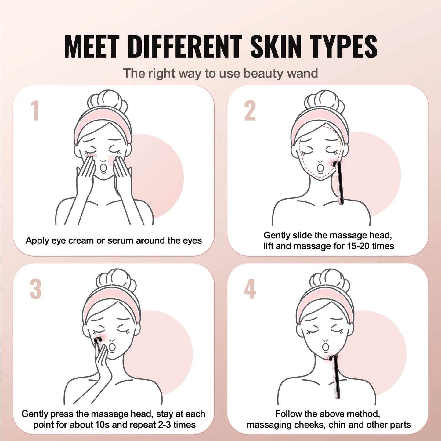 VEVOR Red Light Therapy Wand for Face and Neck, 3-In-1 LED Facial Wand Red Light Therapy Device with Heating Therapy| Vibrating Facial Massage, Portable LED Beauty Wand