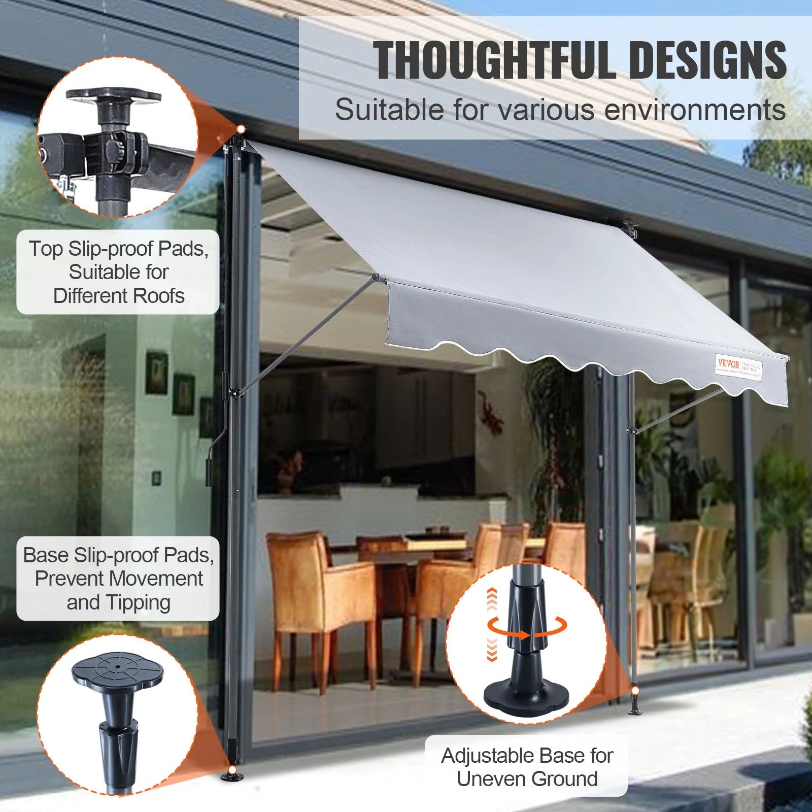 VEVOR Manual Retractable Awning, 78 Outdoor Retractable Patio Awning Sunshade Shelter, Adjustable Patio Door Window Awning Canopy with 39 Sun Shade Curtain for Backyard, Garden, Balcony